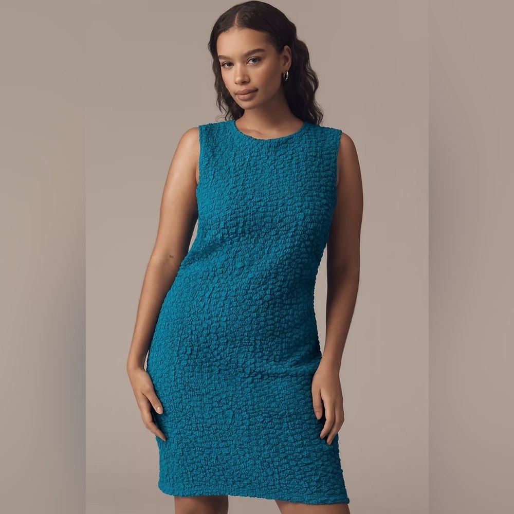 NWT By Anthropologie 1X Plus Textured Mini Shift Dress Blue
